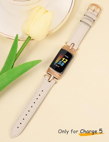 Wearlizer Leather Band Compatible with Fitbit Charge 5 Bands/Charge 6 Bands for Women, Dressy Leather Watch Band Replacement Wristband Strap with T-Shape Metal Buckle for Fitbit Charge 6 5 Band in Saudi Arabia