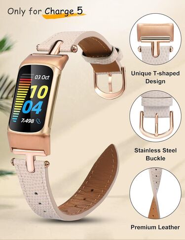 Wearlizer Leather Band Compatible with Fitbit Charge 5 Bands/Charge 6 Bands for Women, Dressy Leather Watch Band Replacement Wristband Strap with T-Shape Metal Buckle for Fitbit Charge 6 5 Band in Saudi Arabia