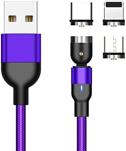 540 Degree Rotating 3 in 1 Magnetic Cable Fast Charging (200cm/6.5, Purple) in Saudi Arabia