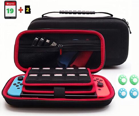BGGCHEECA GO-L Hard Carrying Shell Case Compatible with Switch/Switch OLED, with 19 Game Card Slots and 2 Micro SD Card Slots, Portable Travel Carry Case, with 4 Thumb Grip Caps. (Black/Red) in Kuwait