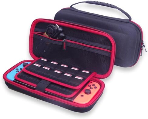 BGGCHEECA GO-L Hard Carrying Shell Case Compatible with Switch/Switch OLED, with 19 Game Card Slots and 2 Micro SD Card Slots, Portable Travel Carry Case, with 4 Thumb Grip Caps. (Black/Red) in Kuwait