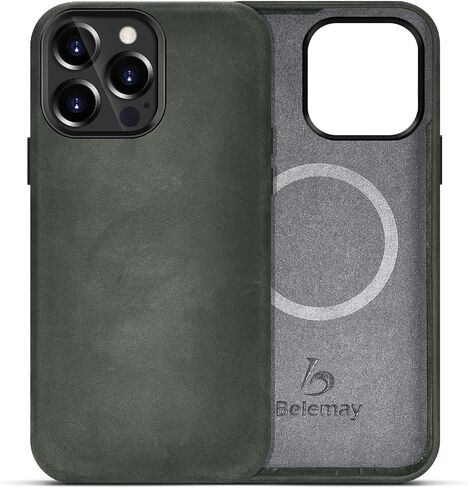 Belemay Compatible with iPhone 12 Pro Max Leather Case Magsafe-Top Grain Vintage Crazy Horse Leather-Metal Buttons Camera Bezel-Slim Fit-Precision Crafted Premium Phone Cover (6.7-inch)-Retro Brown in Saudi Arabia