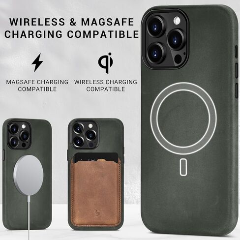 Belemay Compatible with iPhone 12 Pro Max Leather Case Magsafe-Top Grain Vintage Crazy Horse Leather-Metal Buttons Camera Bezel-Slim Fit-Precision Crafted Premium Phone Cover (6.7-inch)-Retro Brown in Saudi Arabia