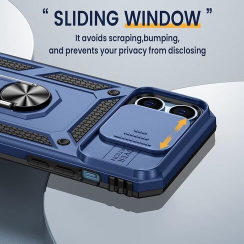 حافظة Goton Armor لهاتف iPhone 13 Pro Max مع حامل مع غطاء كاميرا منزلق ومسند عسكري مقاوم للصدمات شديد التحمل مع حامل مغناطيسي للسيارة لهاتف iPhone 13 Pro Max 6.7 أزرق in Kuwait