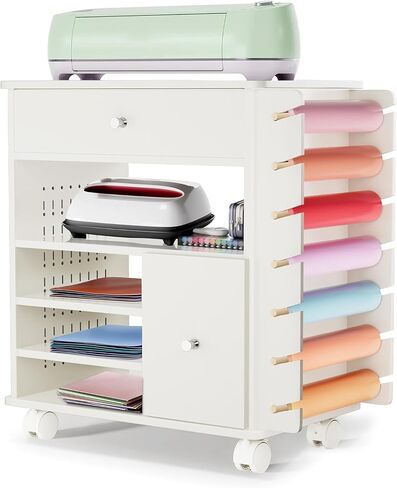 عربة تخزين حرفية متدحرجة مع حامل لفائف الفينيل - متوافقة مع آلات Cricut - منظم موفر للمساحة مع لوحة تعليق لغرفة الأعمال اليدوية ومساحة العمل المنزلية in Saudi Arabia