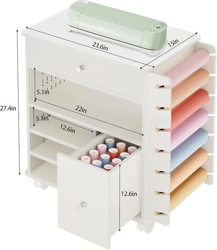 عربة تخزين حرفية متدحرجة مع حامل لفائف الفينيل - متوافقة مع آلات Cricut - منظم موفر للمساحة مع لوحة تعليق لغرفة الأعمال اليدوية ومساحة العمل المنزلية in Saudi Arabia