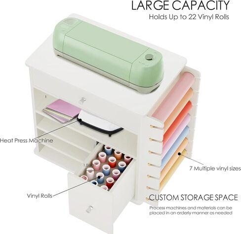 عربة تخزين حرفية متدحرجة مع حامل لفائف الفينيل - متوافقة مع آلات Cricut - منظم موفر للمساحة مع لوحة تعليق لغرفة الأعمال اليدوية ومساحة العمل المنزلية in Saudi Arabia