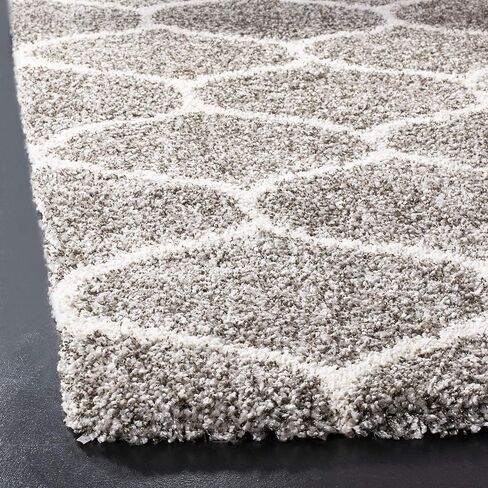 SAFAVIEH Hudson Shag Collection Area Rug - 8' x 10', Grey & Ivory, Moroccan Ogee Trellis Design, Non-Shedding & Easy Care, 2-inch Thick Ideal for High Traffic Areas in Living Room, Bedroom (SGH280B) in Saudi Arabia