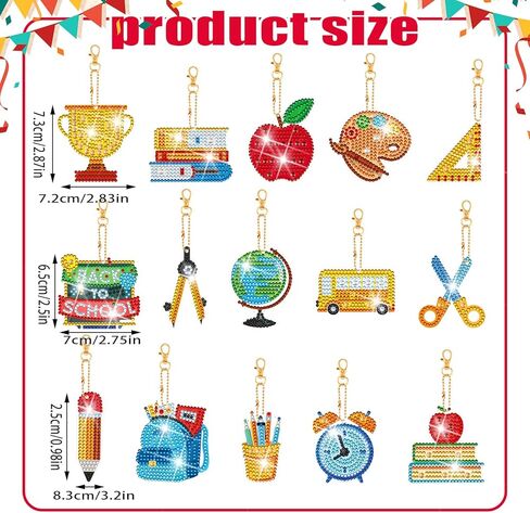 Batiyeer 15 قطعة العودة إلى المدرسة الماس اللوحة المفاتيح للأطفال الكبار موسم المدرسة 5D DIY الماس اللوحة الفن سلسلة المفاتيح ديكور سلسلة المفاتيح صنع عدة الماس حلقة رئيسية الماس الحلي الاكسسوارات الحرفية in Kuwait