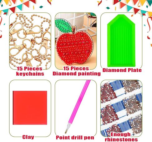 Batiyeer 15 قطعة العودة إلى المدرسة الماس اللوحة المفاتيح للأطفال الكبار موسم المدرسة 5D DIY الماس اللوحة الفن سلسلة المفاتيح ديكور سلسلة المفاتيح صنع عدة الماس حلقة رئيسية الماس الحلي الاكسسوارات الحرفية in Kuwait
