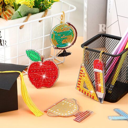 Batiyeer 15 قطعة العودة إلى المدرسة الماس اللوحة المفاتيح للأطفال الكبار موسم المدرسة 5D DIY الماس اللوحة الفن سلسلة المفاتيح ديكور سلسلة المفاتيح صنع عدة الماس حلقة رئيسية الماس الحلي الاكسسوارات الحرفية in Kuwait