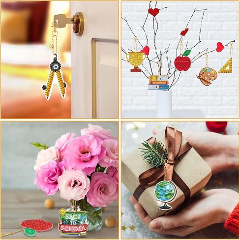 Batiyeer 15 قطعة العودة إلى المدرسة الماس اللوحة المفاتيح للأطفال الكبار موسم المدرسة 5D DIY الماس اللوحة الفن سلسلة المفاتيح ديكور سلسلة المفاتيح صنع عدة الماس حلقة رئيسية الماس الحلي الاكسسوارات الحرفية in Kuwait