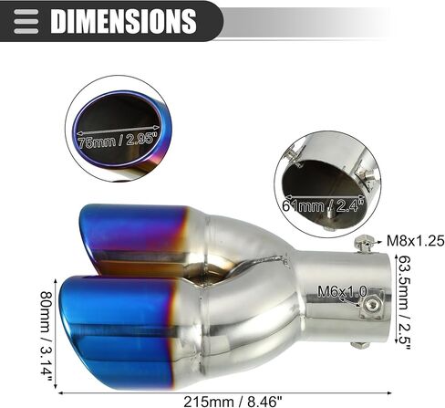 Motoforti Universal Car Straight Exhaust Tip Muffler Tailpipe, 2.5 Inch Inlet 3.14 Inch Outlet, Durable, Stainless Steel, Burnt Blue, 1 Set in Saudi Arabia