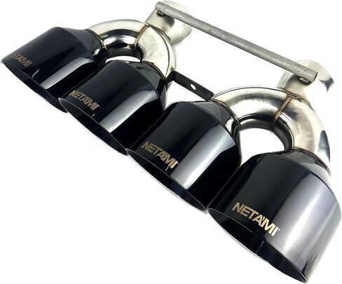 NETAMI مدخل 3.0 بوصة إلى 5.0 بوصة منافذ رباعية طرف العادم Stainess Dual Wall أطراف كروم سوداء in Kuwait