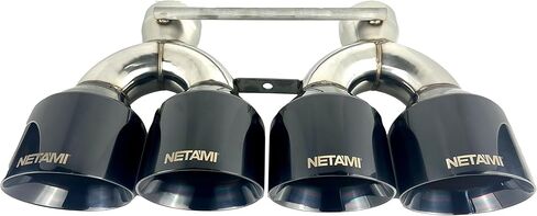 NETAMI مدخل 3.0 بوصة إلى 5.0 بوصة منافذ رباعية طرف العادم Stainess Dual Wall أطراف كروم سوداء in Kuwait