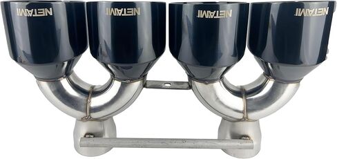 NETAMI مدخل 3.0 بوصة إلى 5.0 بوصة منافذ رباعية طرف العادم Stainess Dual Wall أطراف كروم سوداء in Kuwait