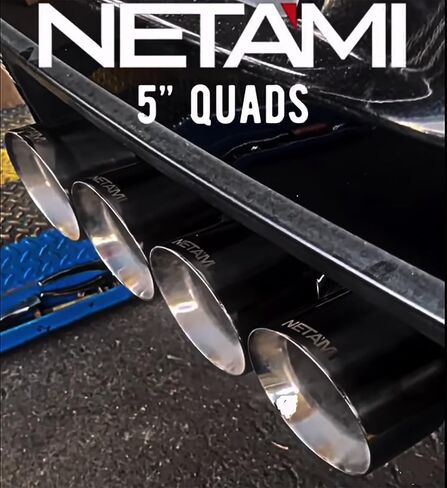 NETAMI مدخل 3.0 بوصة إلى 5.0 بوصة منافذ رباعية طرف العادم Stainess Dual Wall أطراف كروم سوداء in Kuwait