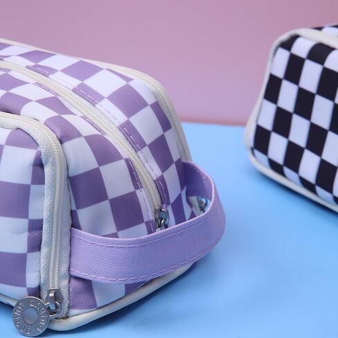 KITENROM حقيبة أقلام رصاص كبيرة حافظة أقلام حامل أقلام رصاص حقيبة أدوات مكتبية حقائب أقلام ذات سعة كبيرة منظم أقلام تلوين للسفر مستحضرات التجميل تخزين أسود أبيض مربعات منقوشة in Kuwait