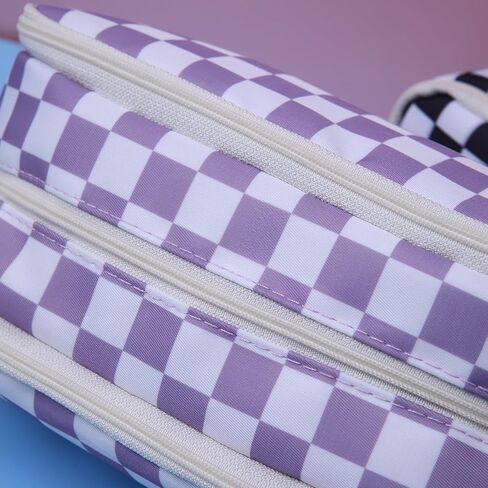 KITENROM حقيبة أقلام رصاص كبيرة حافظة أقلام حامل أقلام رصاص حقيبة أدوات مكتبية حقائب أقلام ذات سعة كبيرة منظم أقلام تلوين للسفر مستحضرات التجميل تخزين أسود أبيض مربعات منقوشة in Kuwait