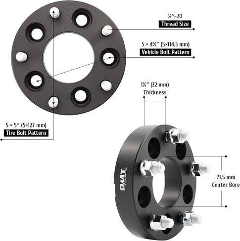 فواصل عجلات Orion Motor Tech 5x4.5 إلى 5x5، تجويف 1.25 بوصة 71.5 مم مع مسامير 1/2"-20 متوافقة مع جيب TJ وجيب شيروكي وجيب رانجلر فورد رينجر موستانج، فاصل عجلات 5x114-5x127، 4 قطع (أسود) in Saudi Arabia
