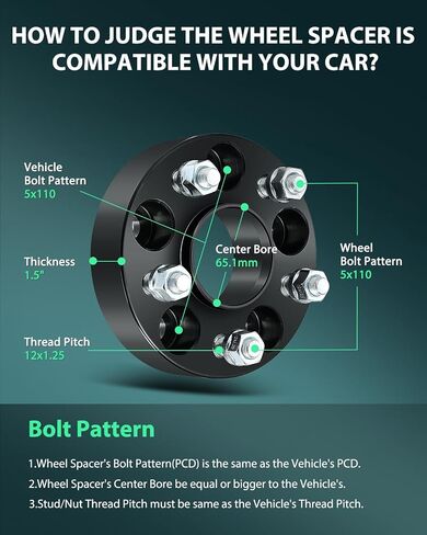 SCITOO 4pcs 5x110 wheel spacers 1.5" Bore 65.1mm Studs 12x1.25 5Lug Wheel Spacers Hubcentric Fit for for Cherokee 2014-2023, for Compass 2017-2023, for Renegade 2015-2023, for 500X 2016-2023 in Saudi Arabia
