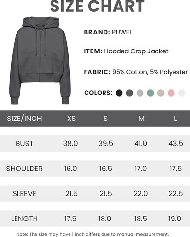 PUWEI Women's Casual Zip Up Drawstring Cropped Hoodie Hooded Crop Jacket Top with Pockets in Kuwait