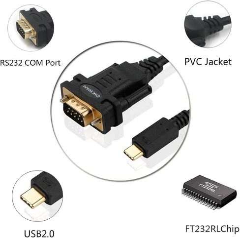 USB to RS232, USB Serial Adapter with FTDI Chipset,USB 2.0 to Male DB9 Serial Cable for Windows 11,10, 8, 7, Vista, XP, 2000, Linux and Mac OS(6ft)… in Kuwait
