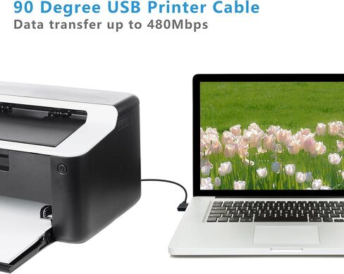 90 Degree Short USB Printer Cable 25CM Left Angle USB 2.0 Type A Male to Down Angle B Male Scanner Cable Cord(2 Pcs) in Kuwait