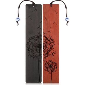 2Pcs Wooden Bookmarks, Unique Handmade Wood Bookmark Vintage Engraved Book Marks with Pendant for Male and Female Book Lovers Birthday Teachers Gift