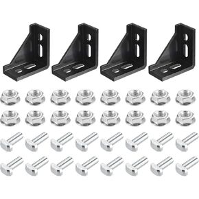 uxcell 4Set Inside Corner Bracket Gusset Kits, 58x58x29mm 3060 Angle Connector for European 3030 Series Aluminum Profile (Black/ 16 x Hex Flange Nuts & T-Slot Screws)