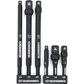 GEARWRENCH 6 Pc 1/4" Drive Hex Shank Impact Socket extensions - 1/4", 3/8" and 1/2" Drive sizes - 2-1/2" & 6" long - 84971A-02
