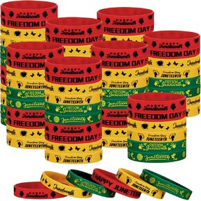 Batiyeer 60 Pcs Juneteenth Rubber Bracelets Black History Month Party Favors Juneteenth Party Supply Decorations Silicone Juneteenth Wristbands for Black Freedom Day June 19th 1865 Goodie Bag Stuffers