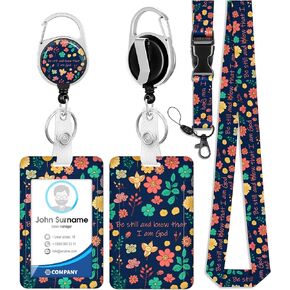Plifal ID Badge Holder with Lanyard and Retractable Badge Reel Clip, Cute Flower Floral Name Tag Lanyard Vertical ID Protector Bage Clips for Nurse Nursing Doctor Teacher Student Women
