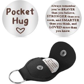 Pocket Hug Token, Double Sided Inspirational Pocket Hug Token Gift Encouragement Long Distance Relationship Keepsake Social Distance Novelty Flip Coin Keychain Gift for Family and Friends