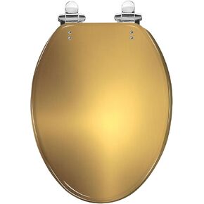 Elongated Toilet Seat Shiny brushed gold color metal Resin Toilet Seat Quietly Slow Close with Quick-Release Hinges Toilet Seat with Cover Easy to Clean Install