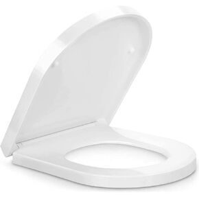 SADALAK D/U Shape Toilet Seat,Soft Close and Quick-Release for Easy Cleaning Toilet Seats Cover,Stable Hinge Design to prevent shifting -White Elongated Toilet Lid