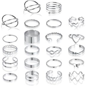 22 Pcs Vintage Silver Knuckle Rings Vintage Rings Set Stackable Knuckle Joint Thumb Rings Retro Knot Rings Fashion Rings Open Chunky Rings Simple Dainty Wedding Ring for Women Girls