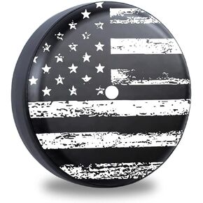 Black White American Flag Spare Tire Cover with Backup Camera Hole Leather Wheel Covers for Wrangler JL