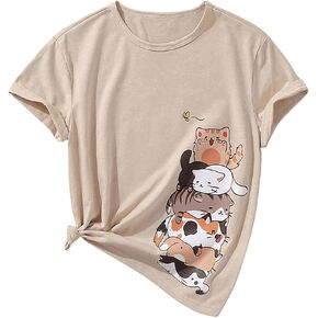 Cozyease Girls' Heart and Graphic Print Tee Top Round Neck Short Sleeve Casual Summer Shirt Top