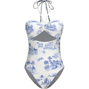 CIDER Tummy Control Toile De Jouy Cut Out One Piece Swimsuit