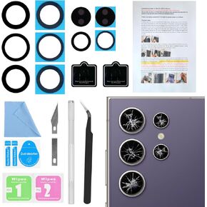 2PCS ASDAWN for Galaxy S24 Ultra Back Rear Camera Lens Glass Replacement for S24 Ultra 6.8 Inches Back Glass Camera Lens Repair kit,with Free Lens Film + Installation Manual + Repair Tool Set