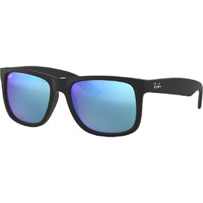 Ray-Ban Justin Non-Polarized Sunglasses, BLACK RUBBER Frame GREEN MIRROR BLUE Lenses, 55mm