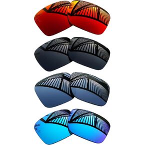 4 Pairs Replacement Lenses for Oakley Fuel Cell OO9096 Sunglasses - Solid Black+Titanium+Ice Blue+Fire Red