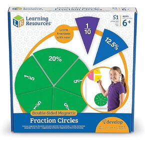 Learning Resources Double-Sided Magnetic Demonstration Rainbow Fraction Circles, Teacher aids, 51 Piece, Ages 6+,Multi