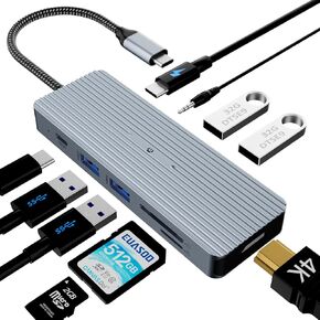 10 in 1 USB C Hub Docking Station with 4K HDMI,USB-C Data Transfer Port, 2* USB3.0 Type-A, 2* USB 2.0 Type-A, SD/TF Card Reader, 3.5mm Stereo Jack for Mac OS & Windows