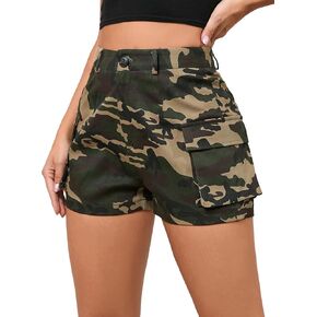 WDIRARA Women's Camo Print Button Pocket Crop Shorts Zipper Fly Straight Leg Shorts