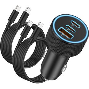 شاحن سيارة USB C، 3 منافذ 67 واط مزدوج USB-C وUSB-A محول سيارة شحن سريع للغاية وكابل 2X 3FT من النوع C لهاتف Samsung Galaxy S24/S23/S22/S21/Plus/Ultra/Note، iPhone 15 Pro Max ، بيكسل، هاتف أندرويد in Kuwait