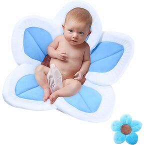Baby Bath Flower Soft Cushion Non-Slip Safety Sink Insert Tub Creative Play-mat 0-12 Months, Includes Mini Bath Flower Scrubby BPA Free (Baby Blue Seafoam)