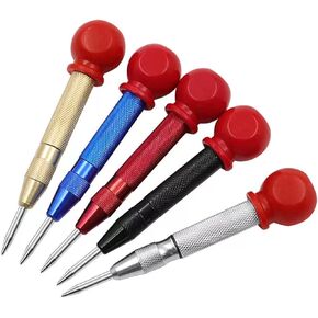 5Pieces Automatic Center Punch 5 Inch Center Hole Punch Adjustable Spring Loaded Metal Drill Tool for Wood, Metal, Plastic with Cushion Cap and Adjustable Impact