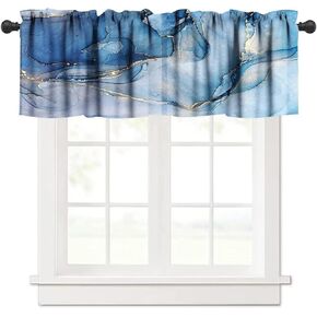 Navy Blue Marble Valance Modern Luxury Silver Liquid Gold Foil Cracked Lines Crystal Texture One Panel 52x18in